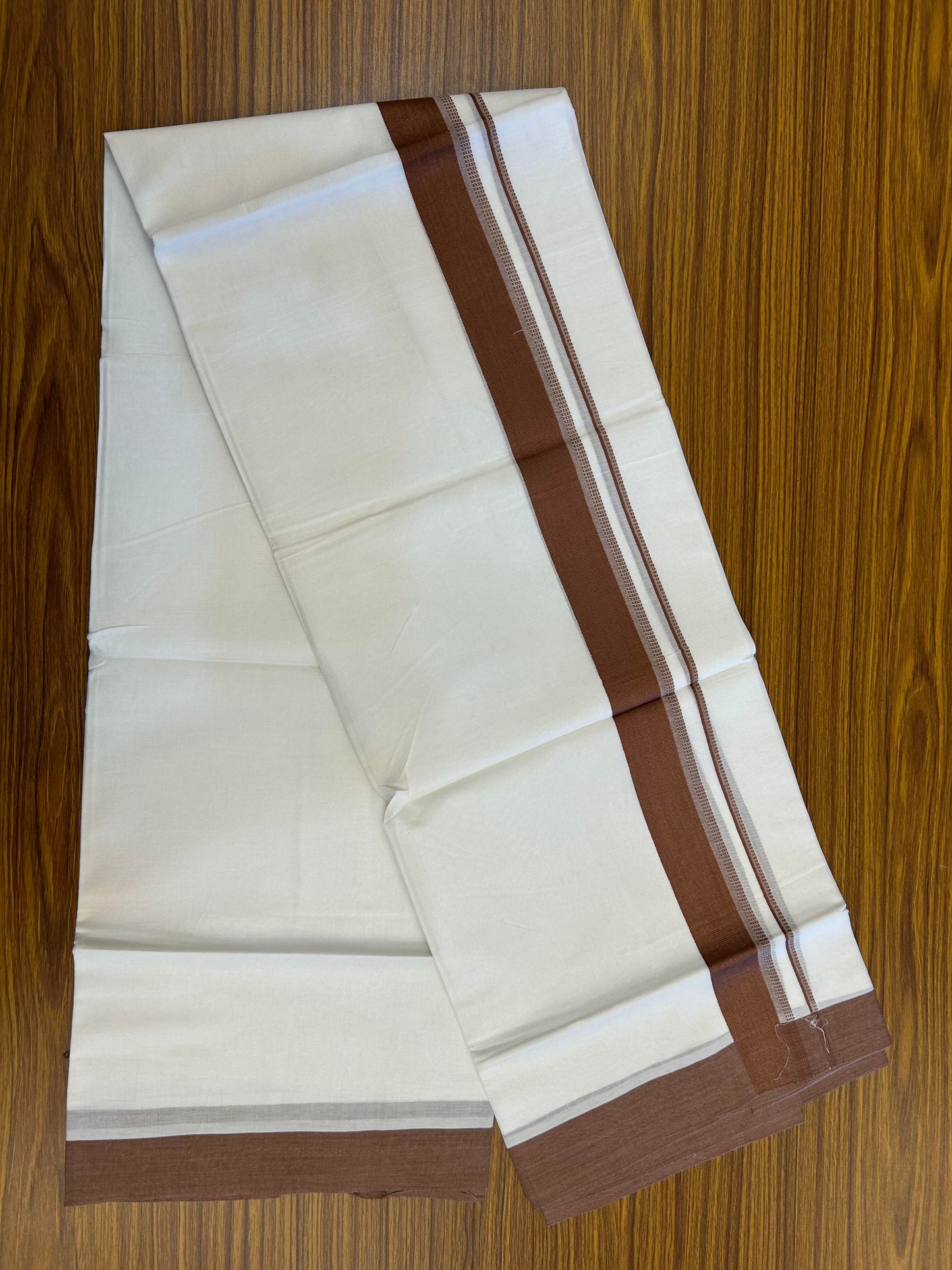 20% Discount ! Kaitharikada Balaramapuram 100% Cotton Pure White Double Mundu/Dothi - 100x80 - 1.5 inch Dark Brown Shaded Stripes Kara 3.90 m (8 muzham) - 51 KK5364 MC