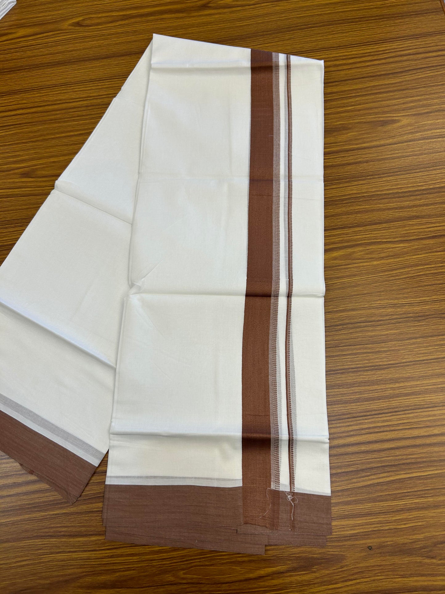 20% Discount ! Kaitharikada Balaramapuram 100% Cotton Pure White Double Mundu/Dothi - 100x80 - 1.5 inch Dark Brown Shaded Stripes Kara 3.90 m (8 muzham) - 51 KK5364 MC