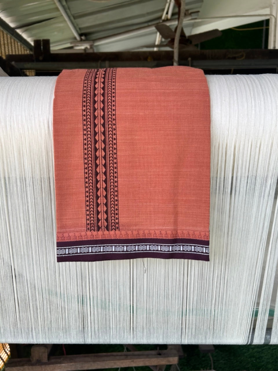 Kaitharikada Pure Cotton - Single Kaily / Lungi - 2 inch Dark Maroon printed kuppadam kara with Kavi colour body - 3KK8000AS