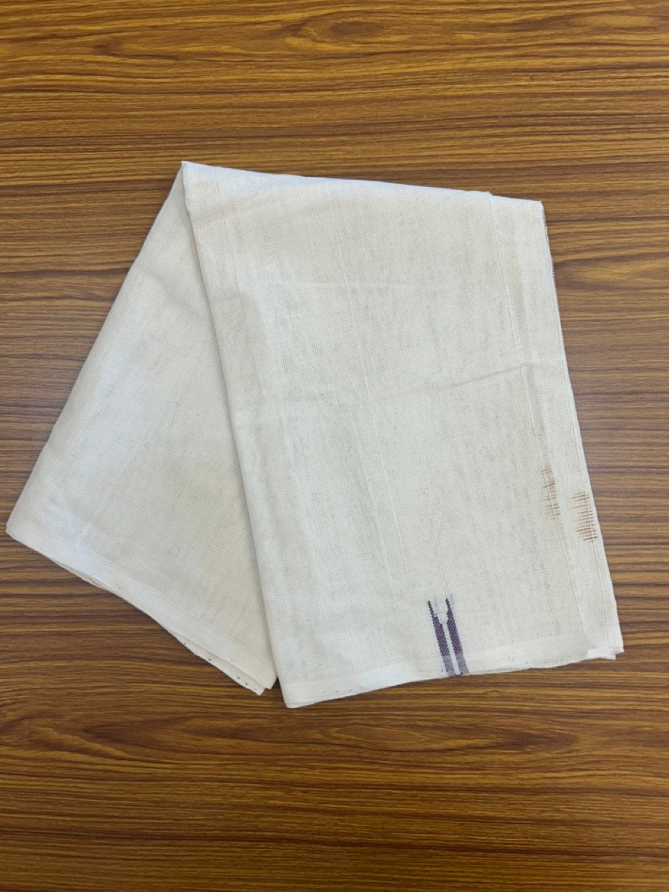 Kaitharikada - HANDLOOM Pure Cotton Kerala Towel - Thorthu - Off White Body & Purple Chutty Kara - 17KK5197ELA