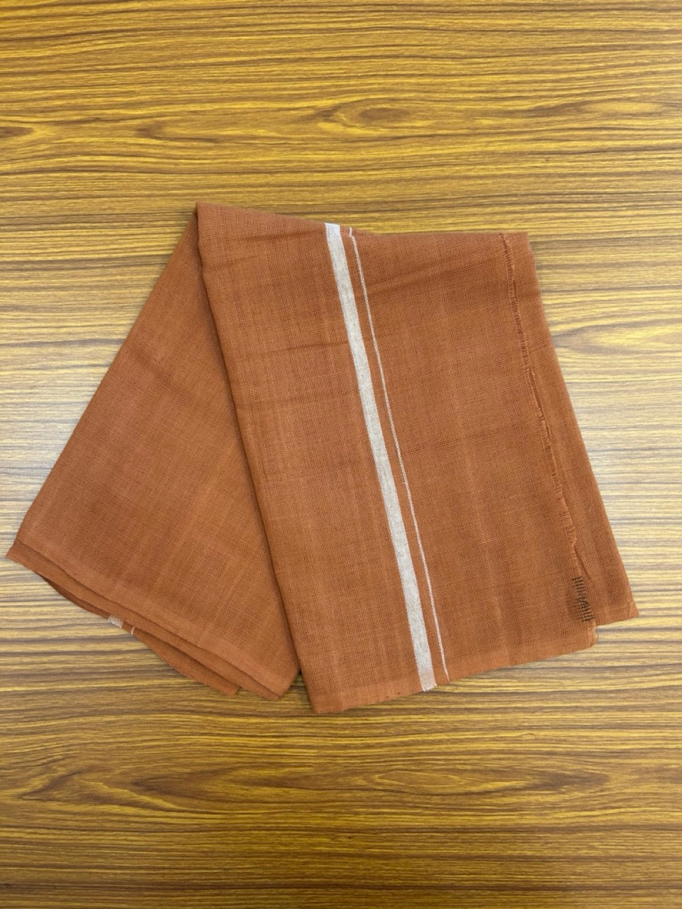 Kaitharikada - HANDLOOM Pure Cotton Kerala Towel - Thorthu - Kaavi Body & 1 cm White Kara - 18KK5197ELA