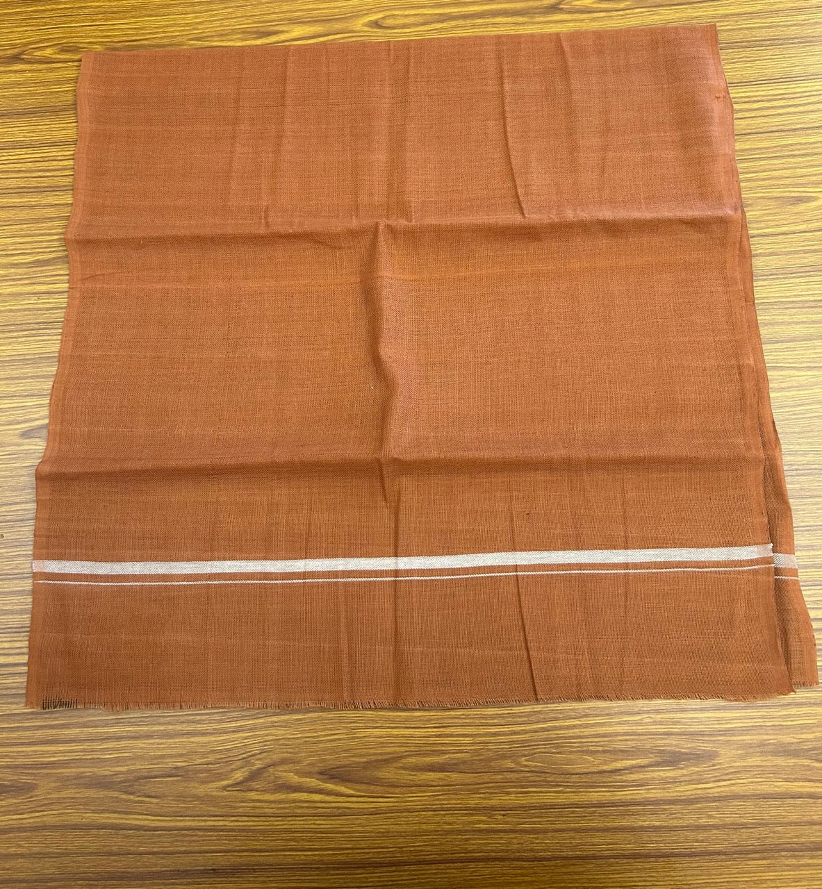 Kaitharikada - HANDLOOM Pure Cotton Kerala Towel - Thorthu - Kaavi Body & 1 cm White Kara - 18KK5197ELA
