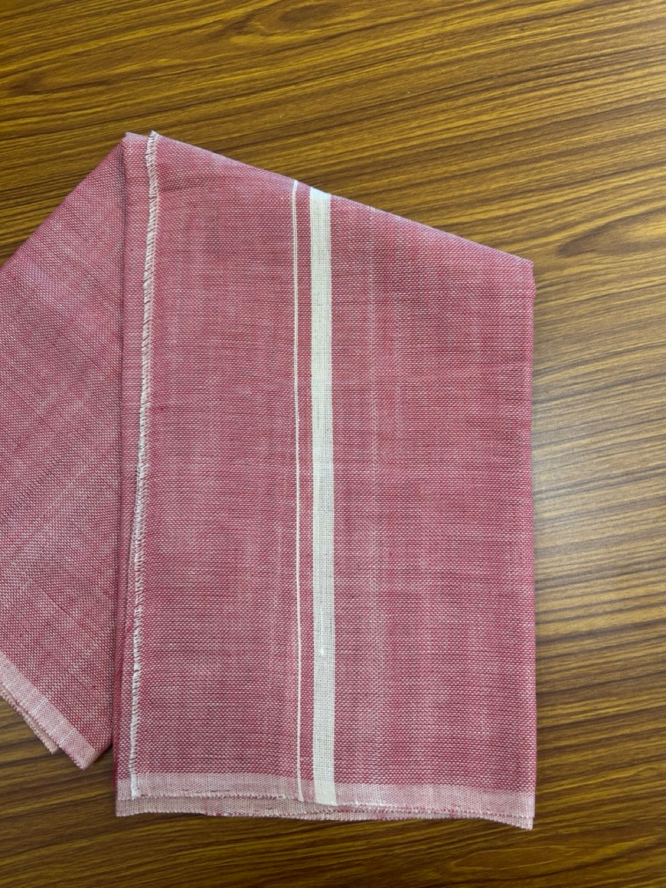 Kaitharikada - HANDLOOM Pure Cotton Kerala Towel - Thorthu - Dark Pink Peach Body & White Kara - 19KK5197ELA