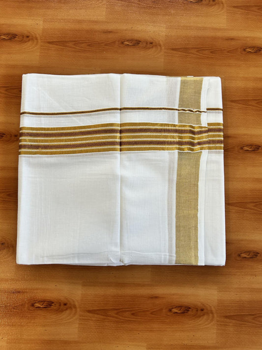 Double Pure White Mundu/Dhoti - 20% Discount!! Kaitharikada Balaramapuram Pure Cotton - 100s - 1.5 inch Maroon & Gold Kasav Stripes Kara 4 mtr (8.5 Muzham) - 12 KK5406 GAN