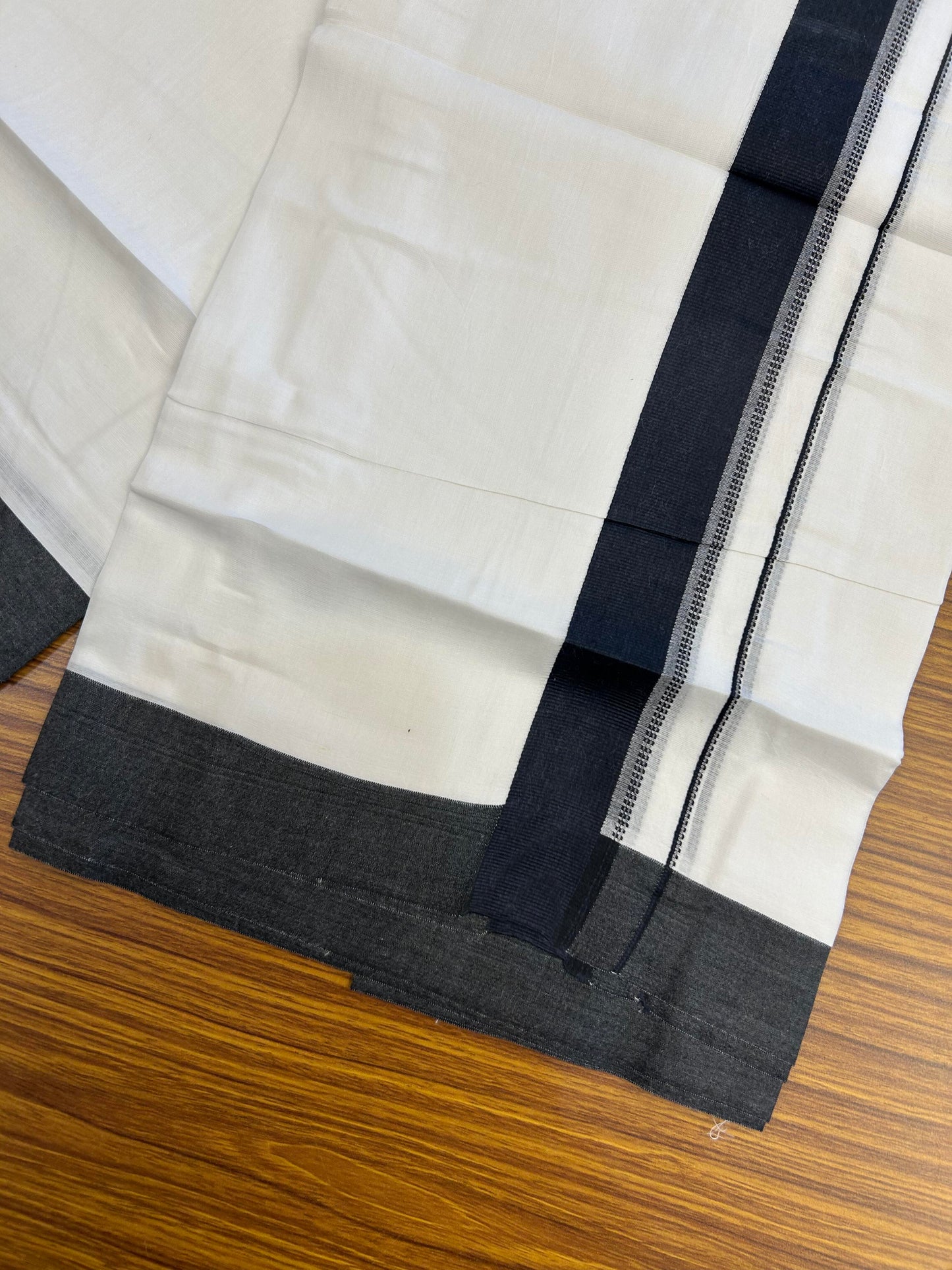 20% Discount ! Kaitharikada Balaramapuram 100% Cotton Pure White Double Mundu/Dothi - 100x80 - 1.5 inch Black Shaded Stripes Kara 3.90 m (8 muzham) - 43 KK5364 MC