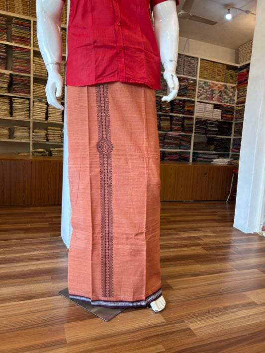 Kaitharikada Pure Cotton - Single Kaily / Lungi - 2 inch Dark Maroon printed kuppadam kara with Kavi colour body - 3KK8000AS