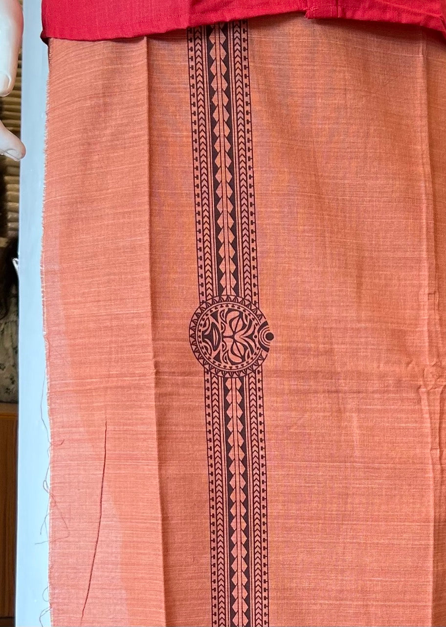 Kaitharikada Pure Cotton - Single Kaily / Lungi - 2 inch Dark Maroon printed kuppadam kara with Kavi colour body - 3KK8000AS
