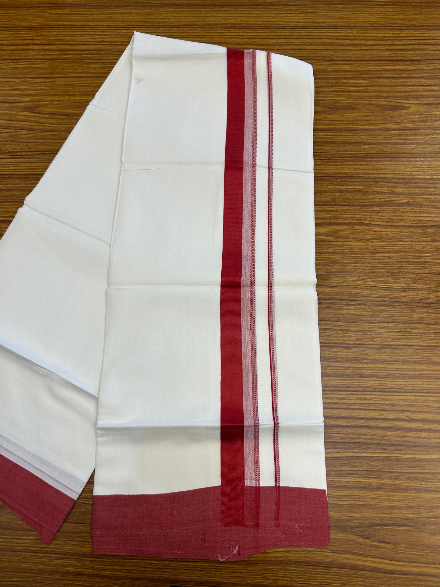 20% Discount ! Kaitharikada Balaramapuram 100% Cotton Pure White Double Mundu/Dothi - 100x80 - 1.5 inch Red Shaded Stripes Kara 3.90 m (8 muzham) - 59 KK5364 MC