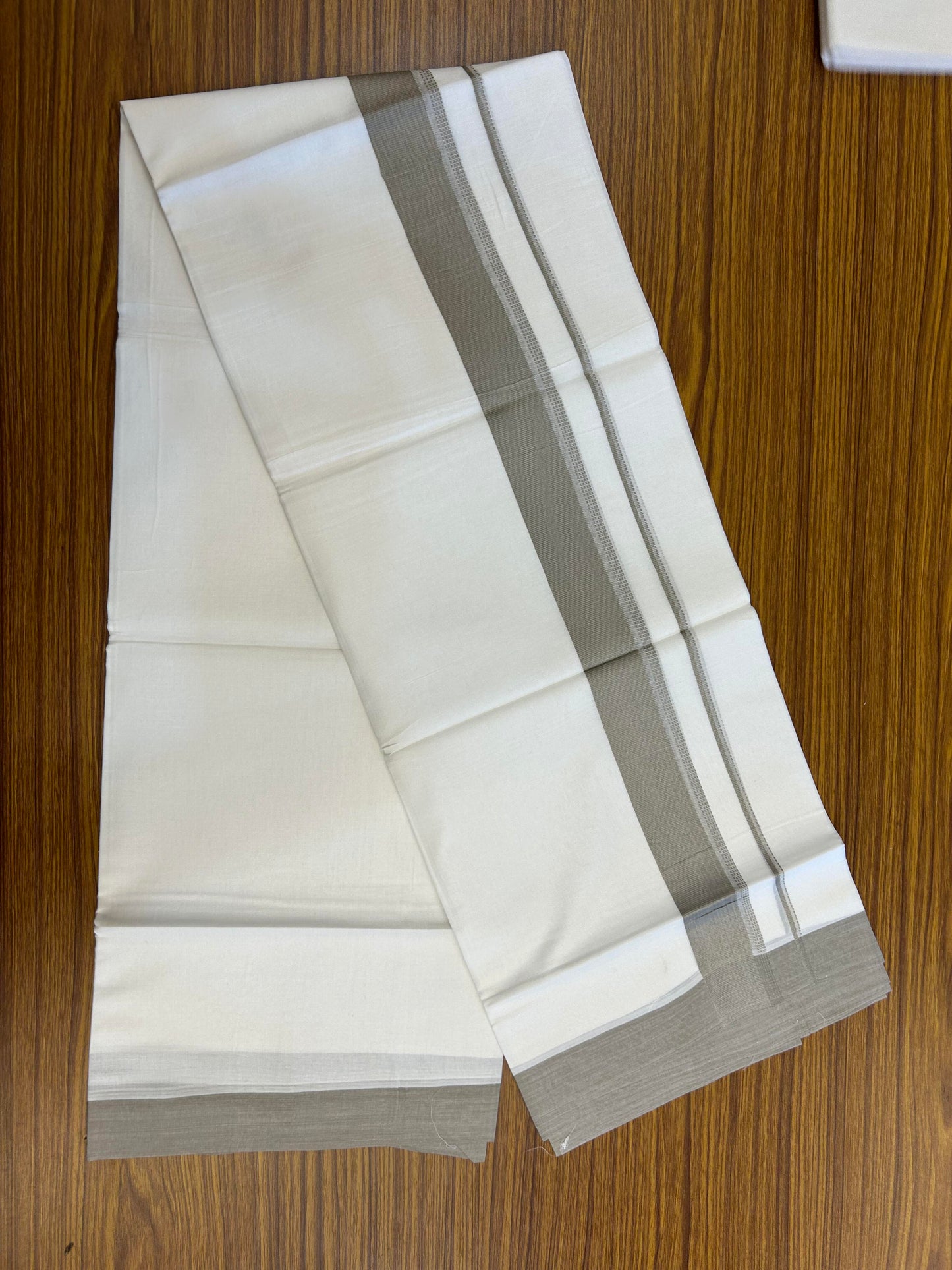 20% Discount ! Kaitharikada Balaramapuram 100% Cotton Pure White Double Mundu/Dothi - 100x80 - 1.5 inch Beig Shaded Stripes Kara 3.90 m (8 muzham) - 61 KK5364 MC