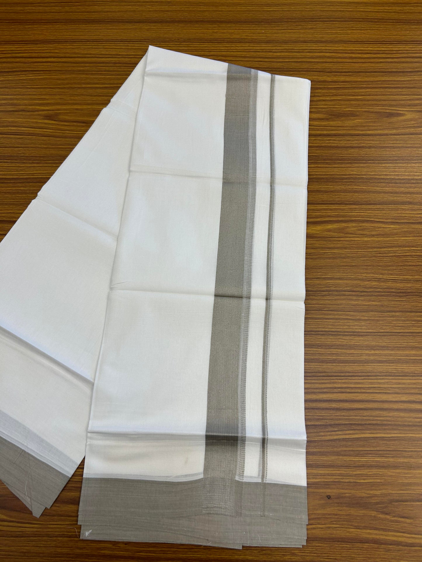 20% Discount ! Kaitharikada Balaramapuram 100% Cotton Pure White Double Mundu/Dothi - 100x80 - 1.5 inch Beig Shaded Stripes Kara 3.90 m (8 muzham) - 61 KK5364 MC