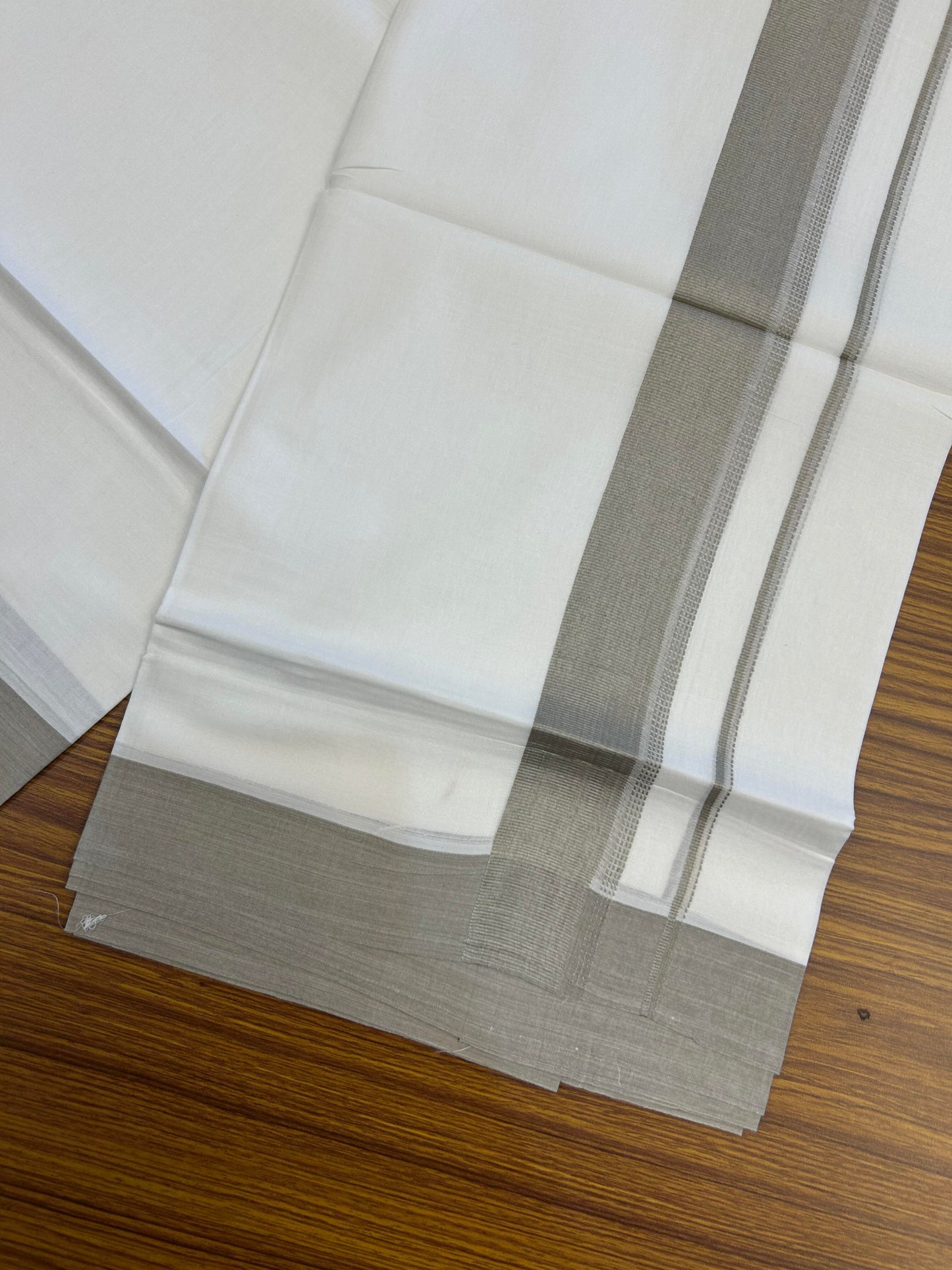 20% Discount ! Kaitharikada Balaramapuram 100% Cotton Pure White Double Mundu/Dothi - 100x80 - 1.5 inch Beig Shaded Stripes Kara 3.90 m (8 muzham) - 61 KK5364 MC