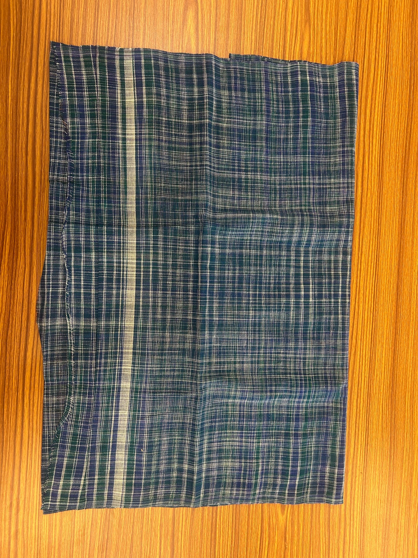 Kaitharikada - Handloom Pure Cotton Kerala Towel - Thorthu - Peacock Green & Blue Body With White Kara - 3 KK51202 ELA