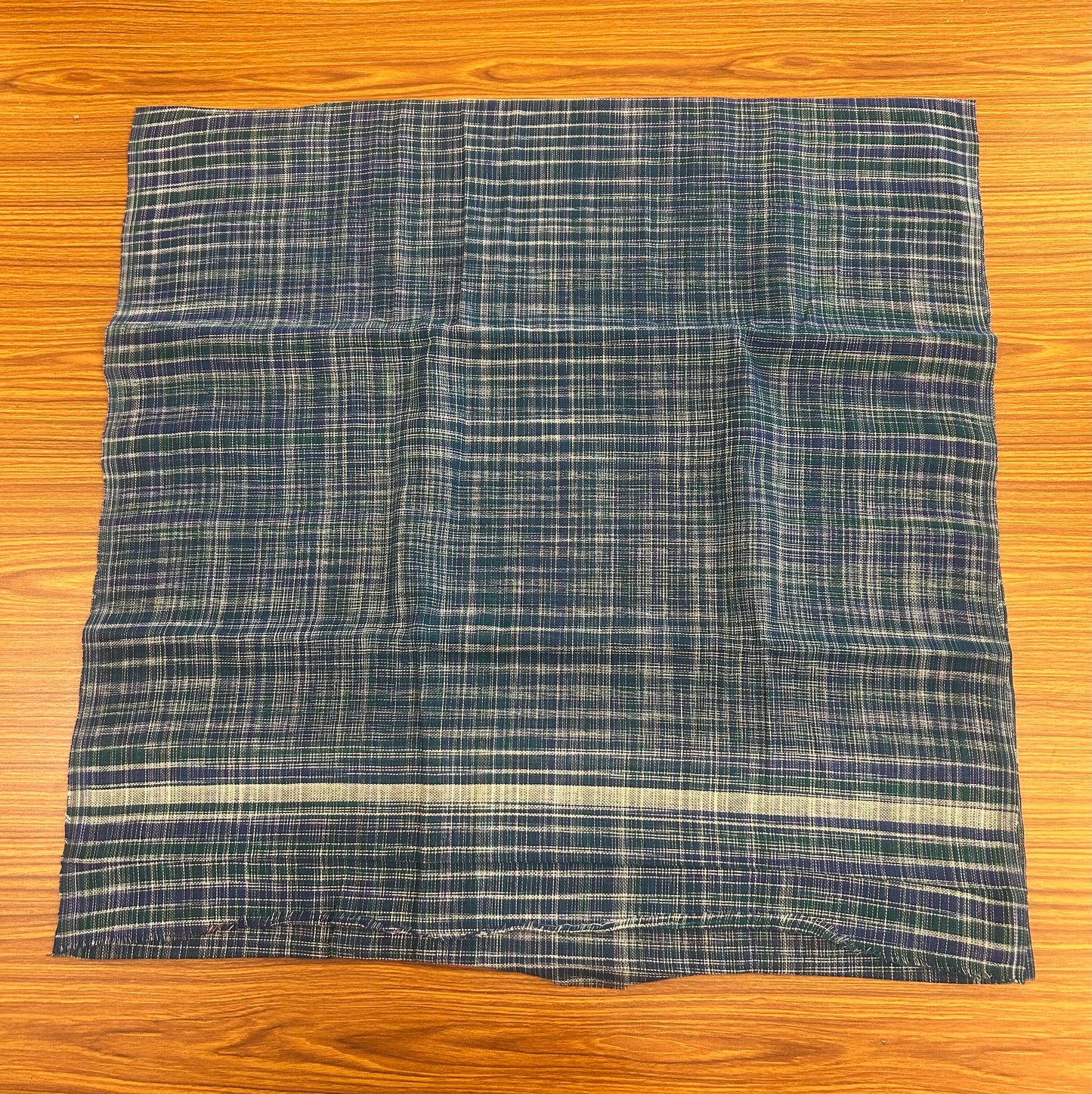 Kaitharikada - Handloom Pure Cotton Kerala Towel - Thorthu - Peacock Green & Blue Body With White Kara - 3 KK51202 ELA