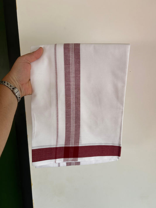 Kaitharikada - Single Kaily / Lungi - Mixed Cotton - 40s twisted - 1.5 inch Maroon Striped Kara with White colour body (2 meter / 4 muzham) -  2 KK5525 MRH