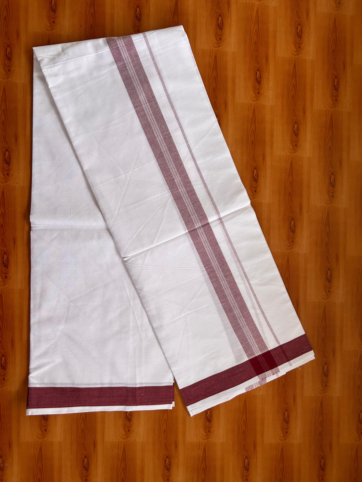 Kaitharikada - Single Kaily / Lungi - Mixed Cotton - 40s twisted - 1.5 inch Maroon Striped Kara with White colour body (2 meter / 4 muzham) -  2 KK5525 MRH