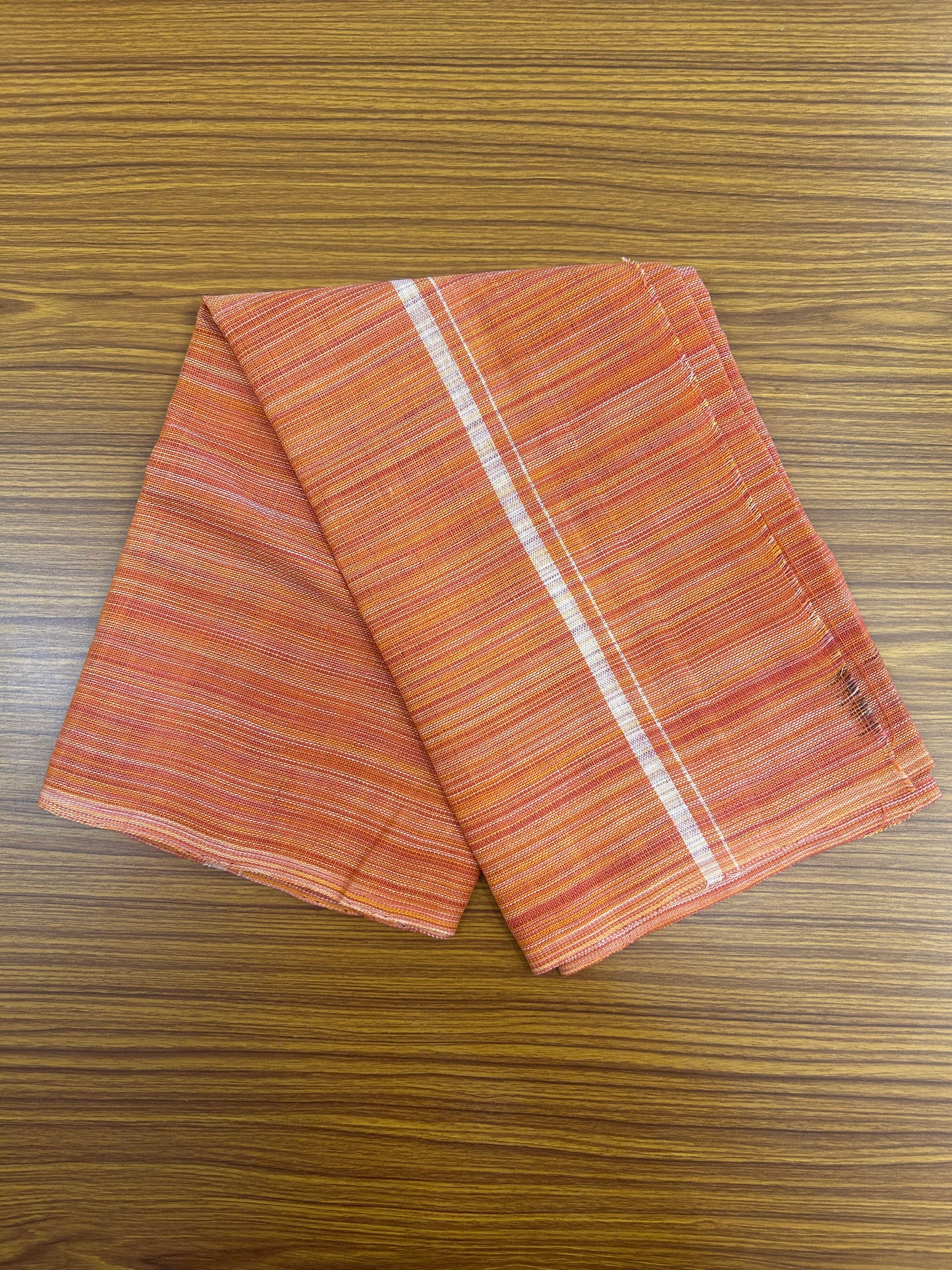 Kaitharikada - Handloom Pure Cotton Kerala Towel - Thorthu - Orange Yellow & Peach Pink Body With White Kara - 2 KK51202 ELA