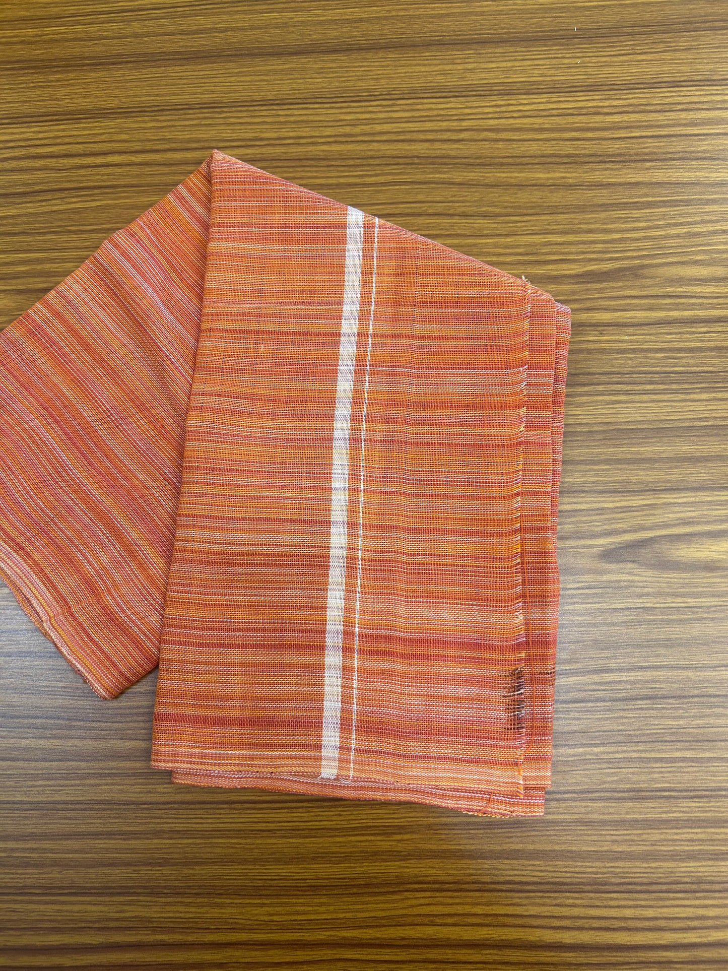 Kaitharikada - Handloom Pure Cotton Kerala Towel - Thorthu - Orange Yellow & Peach Pink Body With White Kara - 2 KK51202 ELA