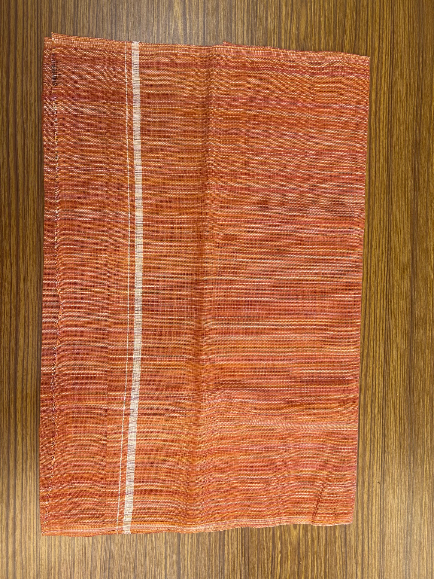 Kaitharikada - Handloom Pure Cotton Kerala Towel - Thorthu - Orange Yellow & Peach Pink Body With White Kara - 2 KK51202 ELA