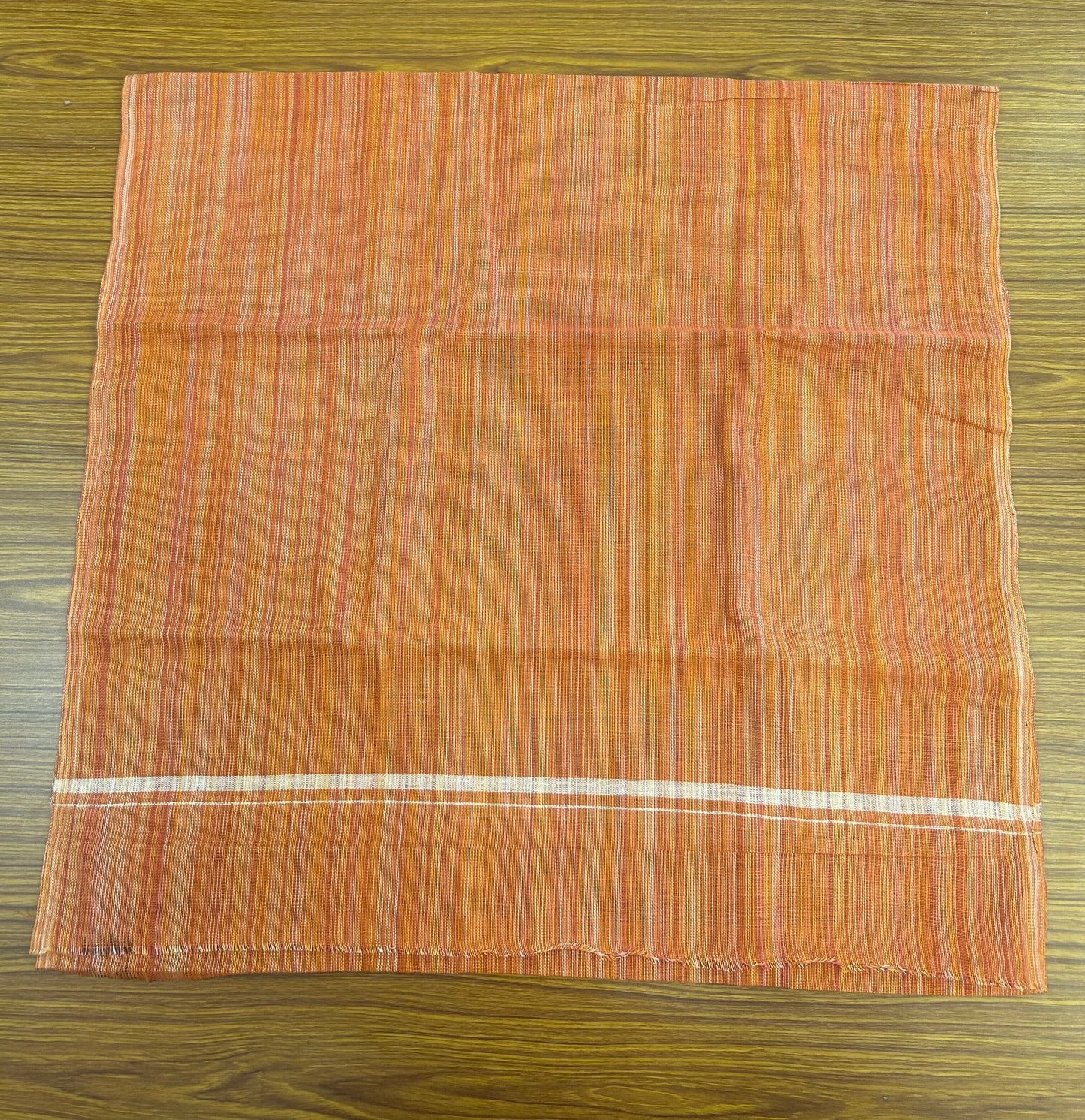 Kaitharikada - Handloom Pure Cotton Kerala Towel - Thorthu - Orange Yellow & Peach Pink Body With White Kara - 2 KK51202 ELA