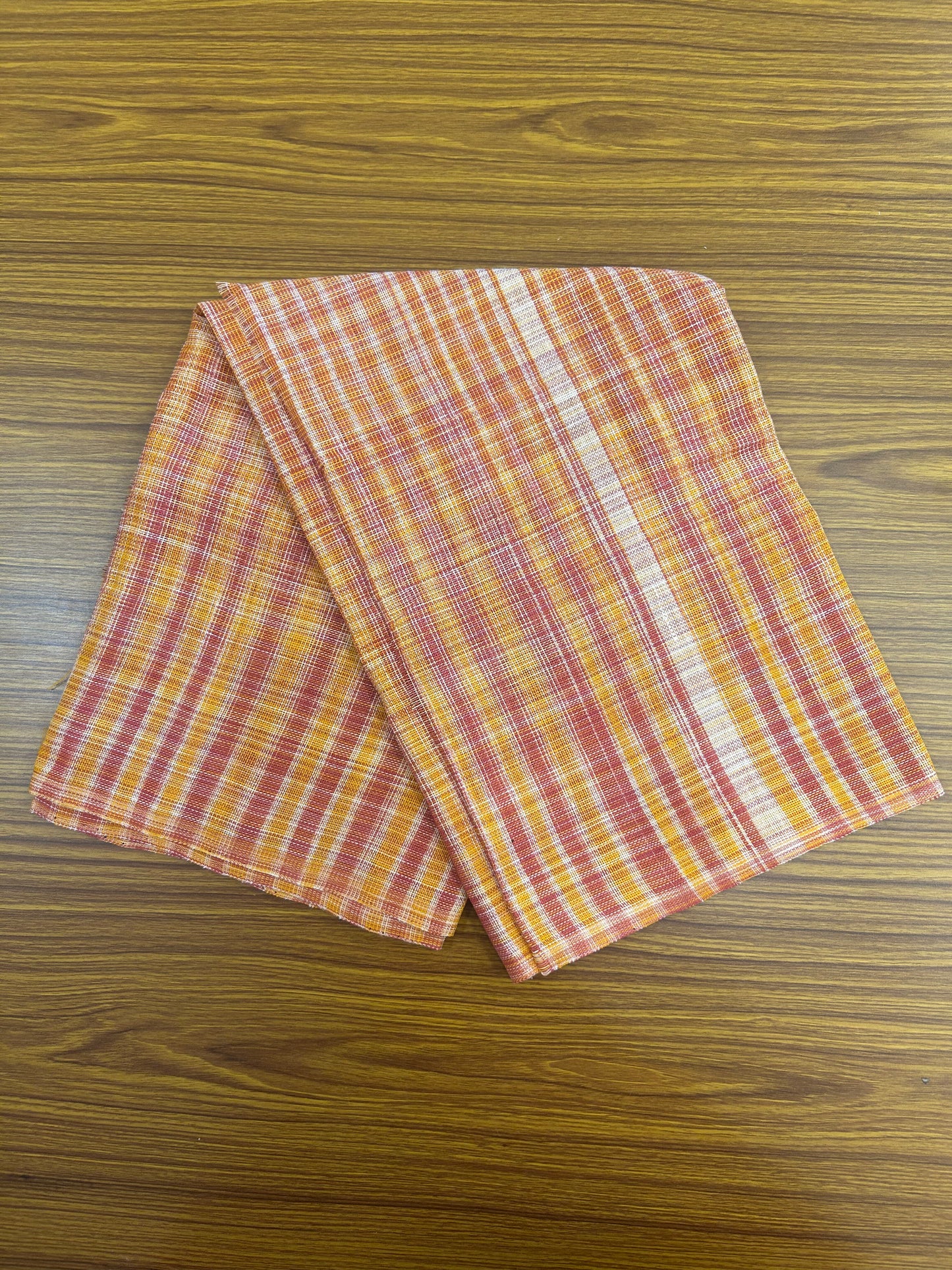 Kaitharikada - Handloom Pure Cotton Kerala Towel - Thorthu - Yellow Peach Pink Body & White Kara - 1 KK51202 ELA