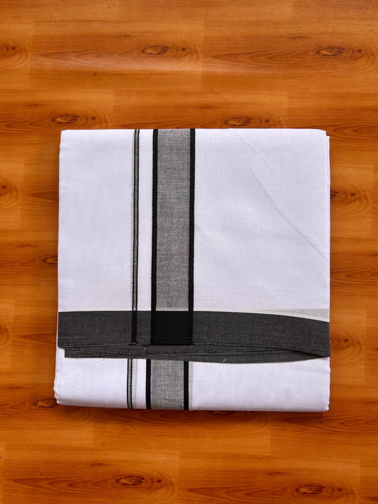 Blue Dyed Pure White Double Mundu/Dhoti - 20% Discount ! Kaitharikada Pure Cotton - 80s - 1.5 inch Black Shaded Kara 3.85 mtr (8 muzham) - 4 KK5525 MRH