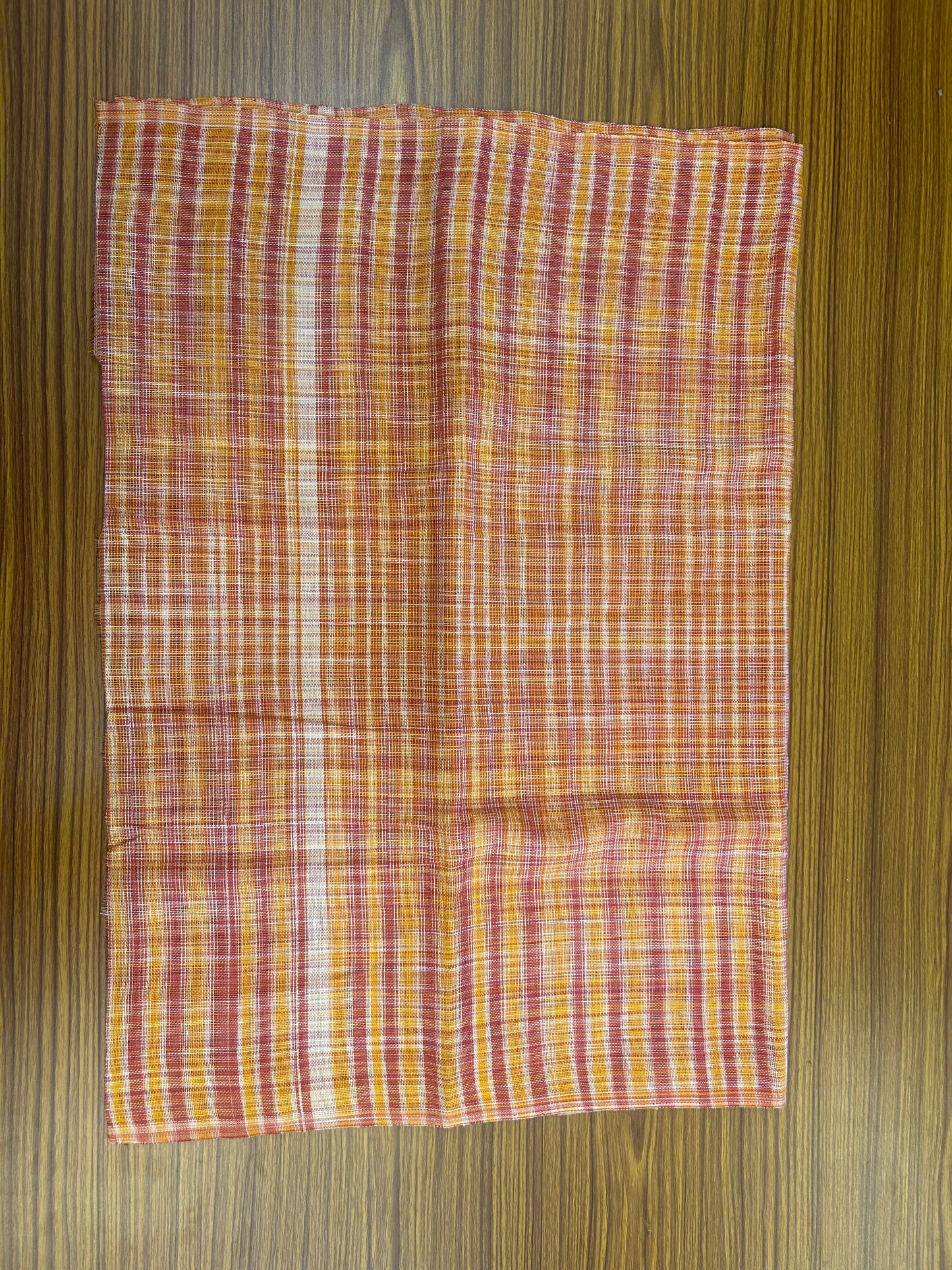 Kaitharikada - Handloom Pure Cotton Kerala Towel - Thorthu - Yellow Peach Pink Body & White Kara - 1 KK51202 ELA