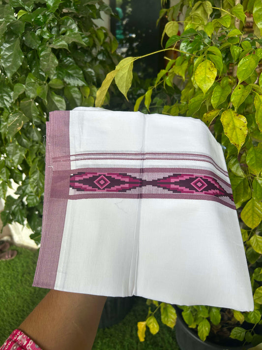 20% Discount ! KaithariKada Balaramapuram Cotton Double Pure white Mundu/Dhoti- 60s - 1.5 inch Multi colour Printed Shaded Stripes Design Kara - 3.65 mtr (8 muzham) - 19 KK5309 GAN