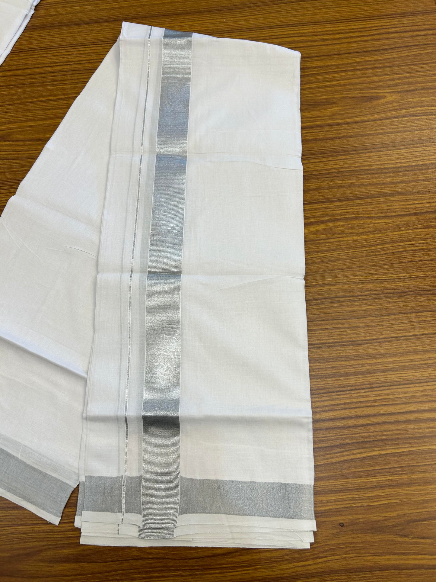20% Discount ! KaithariKada Balaramapuram 100% Cotton Double Pure white Mundu/Dhoti - 100x80 - 1.5 inch Silver Kasav Kara 3.90 M(8 Muzham) - 82 KK5364 MC