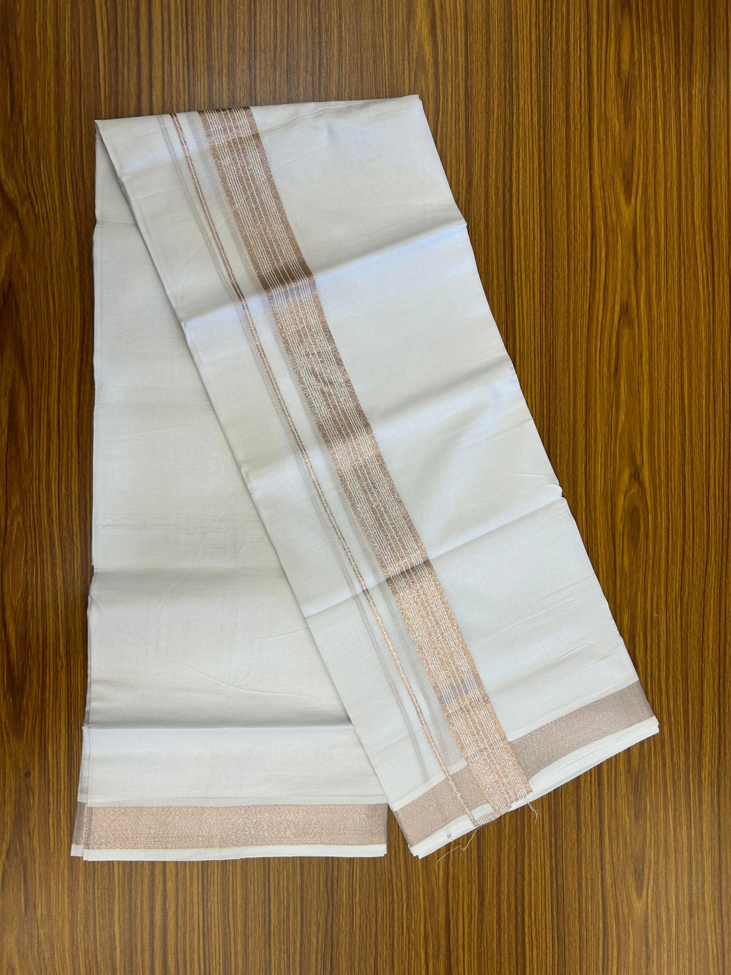 20% Discount ! Kaitharikada Balaramapuram 100% Cotton Pure White Double Mundu/Dothi - 100x80 - 1.5 inch Copper Silver Kasav white Striped Kara 3.90 m (8 muzham) -81 KK5364 MC