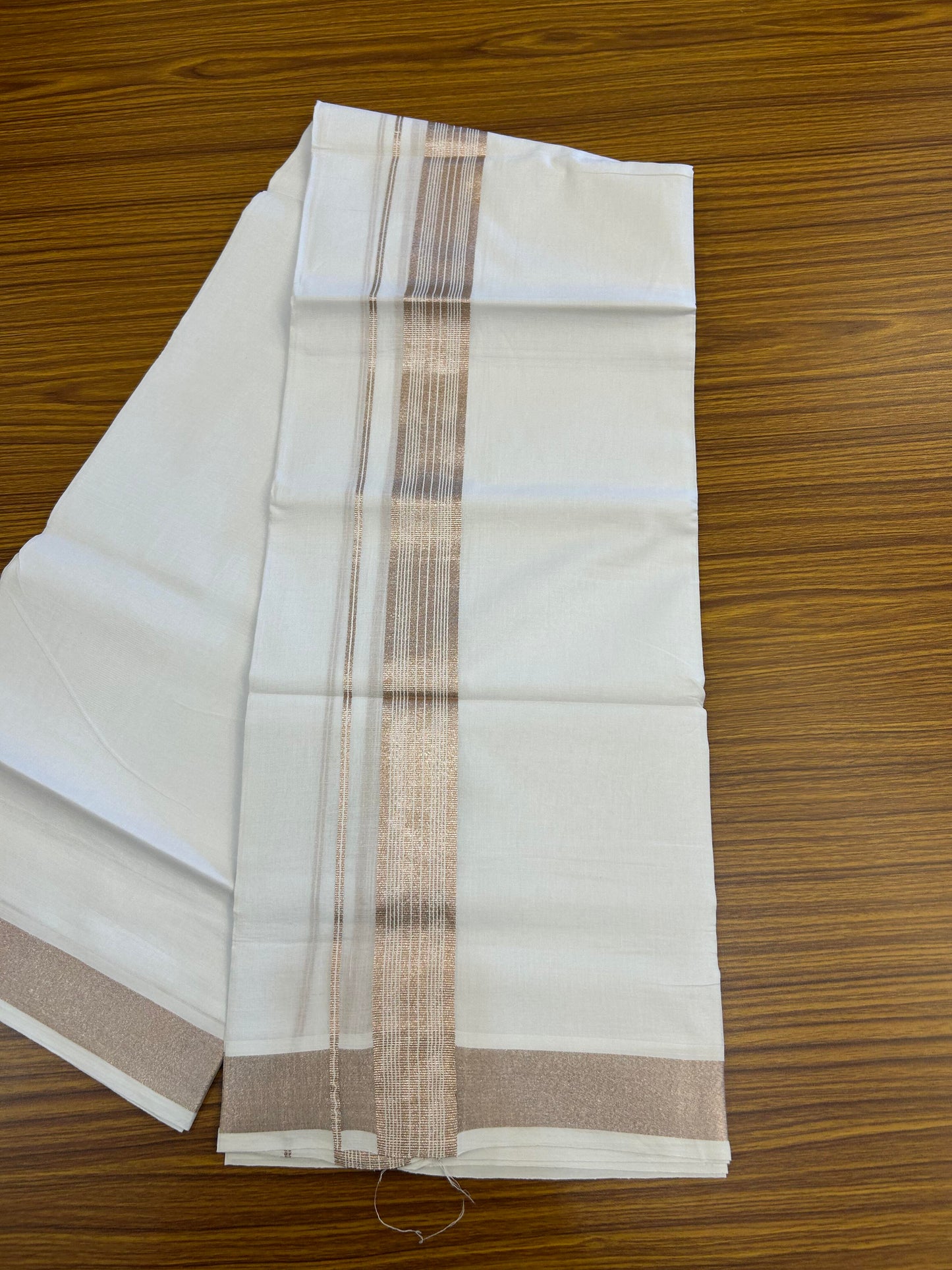 20% Discount ! Kaitharikada Balaramapuram 100% Cotton Pure White Double Mundu/Dothi - 100x80 - 1.5 inch Copper Silver Kasav white Striped Kara 3.90 m (8 muzham) -81 KK5364 MC
