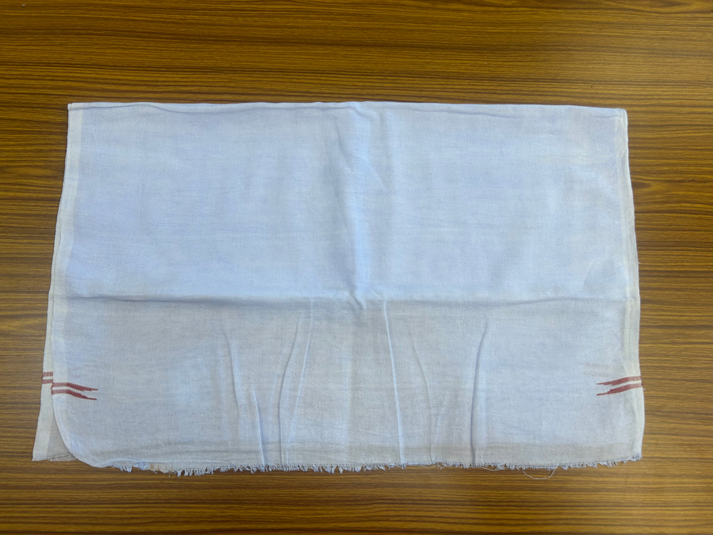 Kaitharikada - Handloom Pure Cotton Kerala Towel - Thorthu - White Body & Light Brick Red Chutty Kara - 9 KK51202 ELA