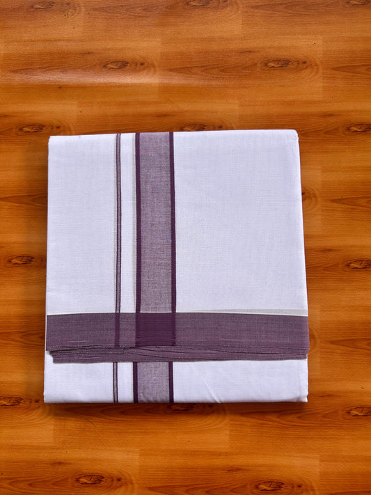 Blue Dyed Pure White Double Mundu/Dhoti - 20% Discount ! Kaitharikada Pure Cotton - 80s - 1.5 inch Dark Purple Shaded Kara 3.85 mtr (8 muzham) - 7 KK5525 MRH
