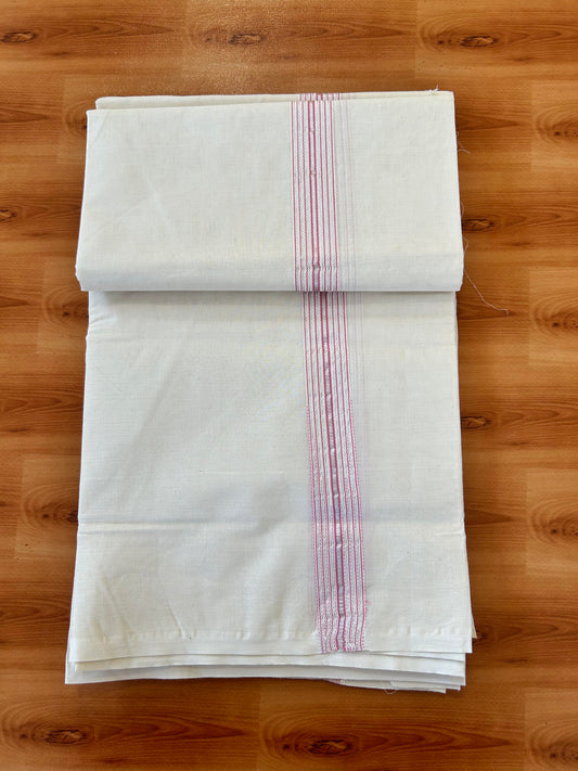 Double Off white Mundu/Dhoti - 20% Discount! KaithariKada Balaramapuram - 100% Cotton  100x100 - 1.25 inch Puliyilakkara Silver Kasav & Pink 12 Line Chutty Kara - 4 mtr (8.5 muzham) - 7 KK5457 ASH