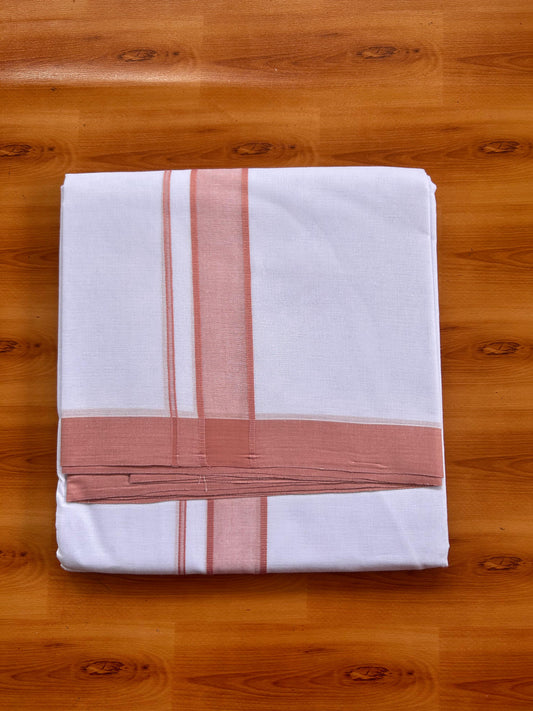 Blue Dyed Pure White Double Mundu/Dhoti - 20% Discount ! Kaitharikada Pure Cotton - 80s - 1.5 inch Creamy Peach Shaded Kara 3.85 mtr (8 muzham) - 8 KK5525 MRH