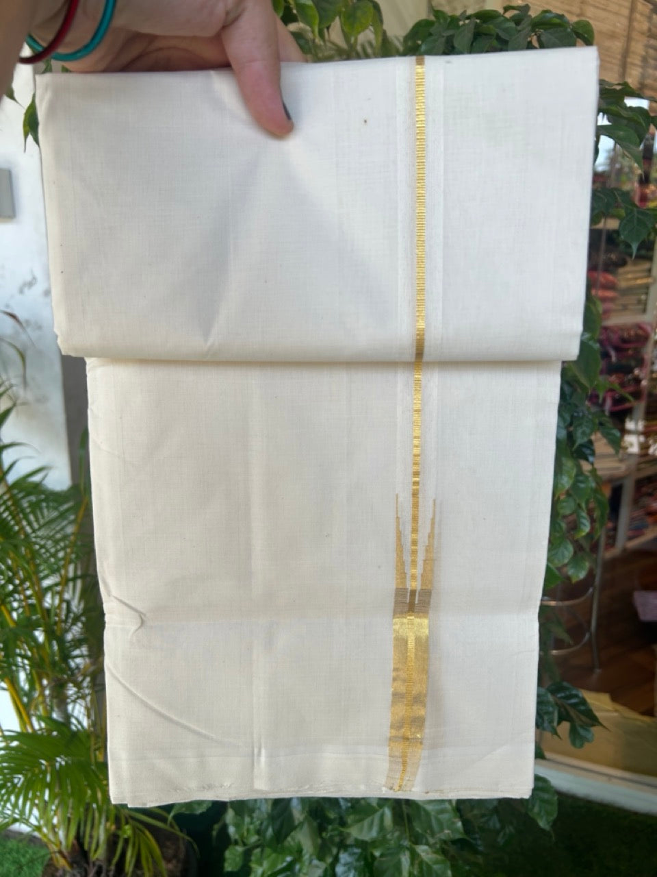 25% DISCOUNT!! KaithariKada HANDLOOM  UNAKKUPAAV Balaramapuram - 100% PURE Cotton OFF White - (Unbleached) Double Mundu/Dothi - 120 (Twisted) x 100 - 0.75 inch Puliyilakkara Kasav Chutty - 6KK5195REA