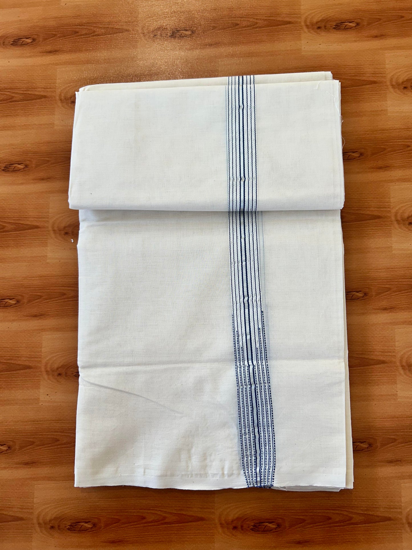 Double Off white Mundu/Dhoti - 20% Discount! KaithariKada Balaramapuram - 100% Cotton  100x100 - 1.25 inch Puliyilakkara Silver Kasav & Ash Blue 12 Line Chutty Kara - 4 mtr (8.5 muzham) - 8 KK5457 ASH