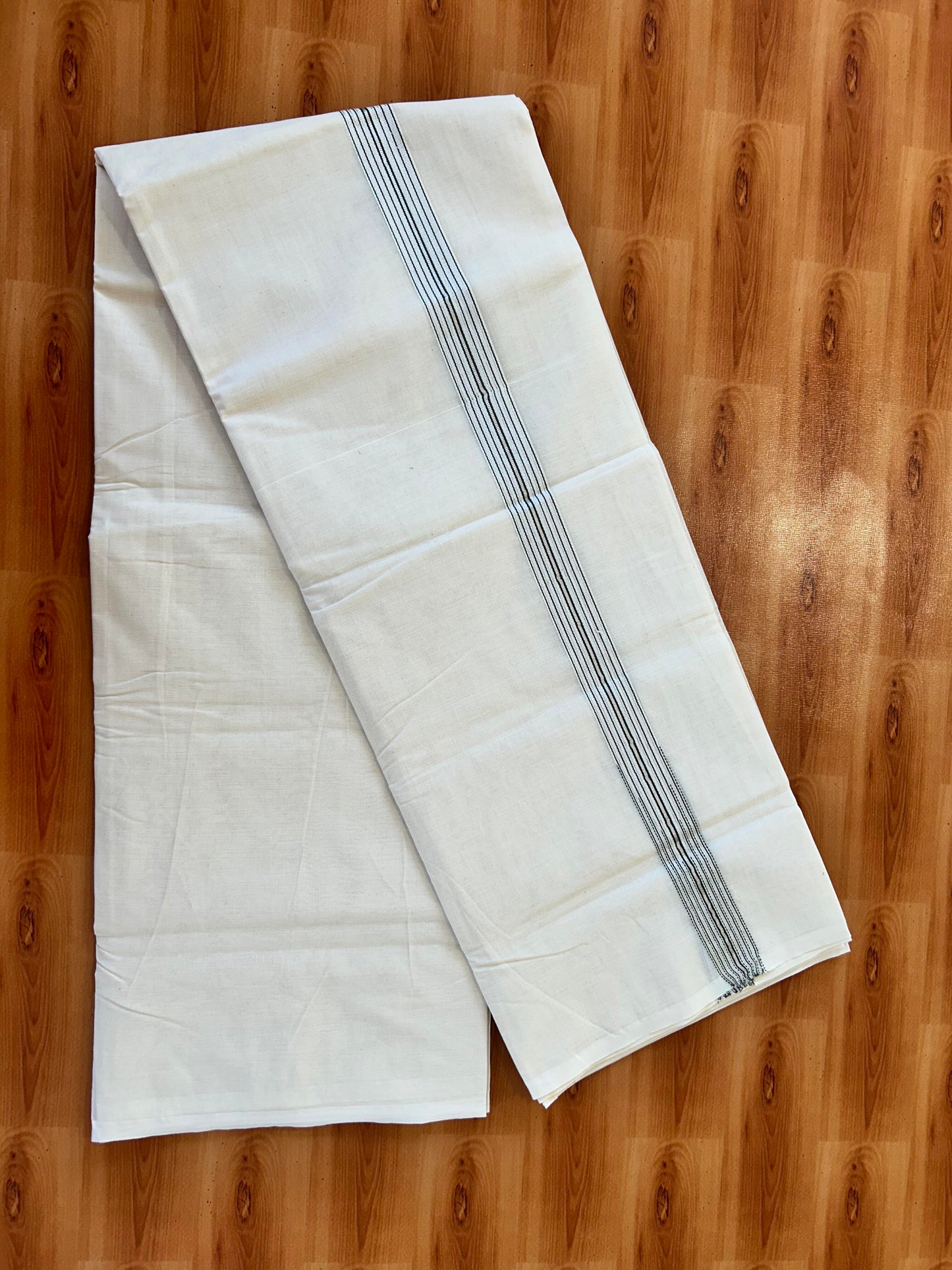 Double Off white Mundu/Dhoti - 20% Discount! KaithariKada Balaramapuram - 100% Cotton  100x100 - 1.25 inch Puliyilakkara Silver Kasav & Sage Green 12 Line Chutty Kara - 4 mtr (8.5 muzham) - 9 KK5457 ASH