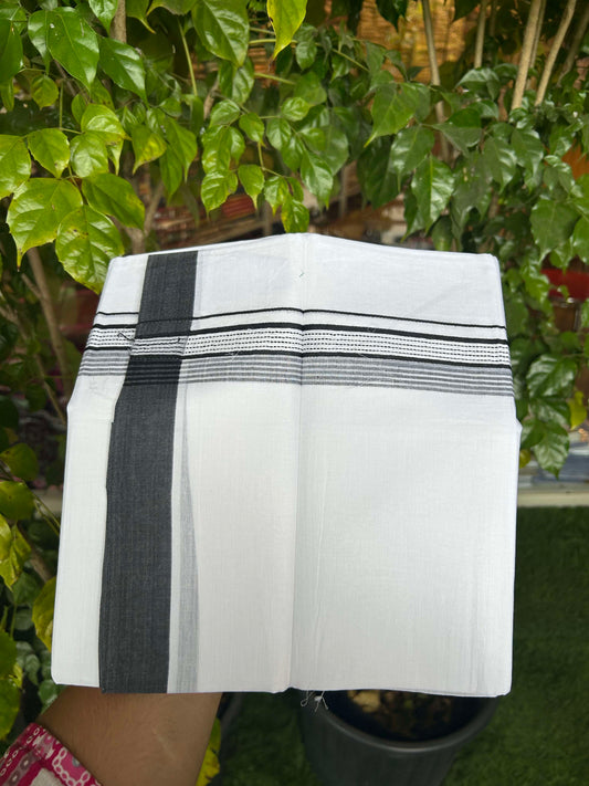 20% Discount!! KaithariKada Balaramapuram 100% Cotton Double Pure White Mundu/Dhoti - 100x100 - 1.5 inch Black Striped Kara 3.96 mtr (8 muzham) - 7 KK5309 GAN