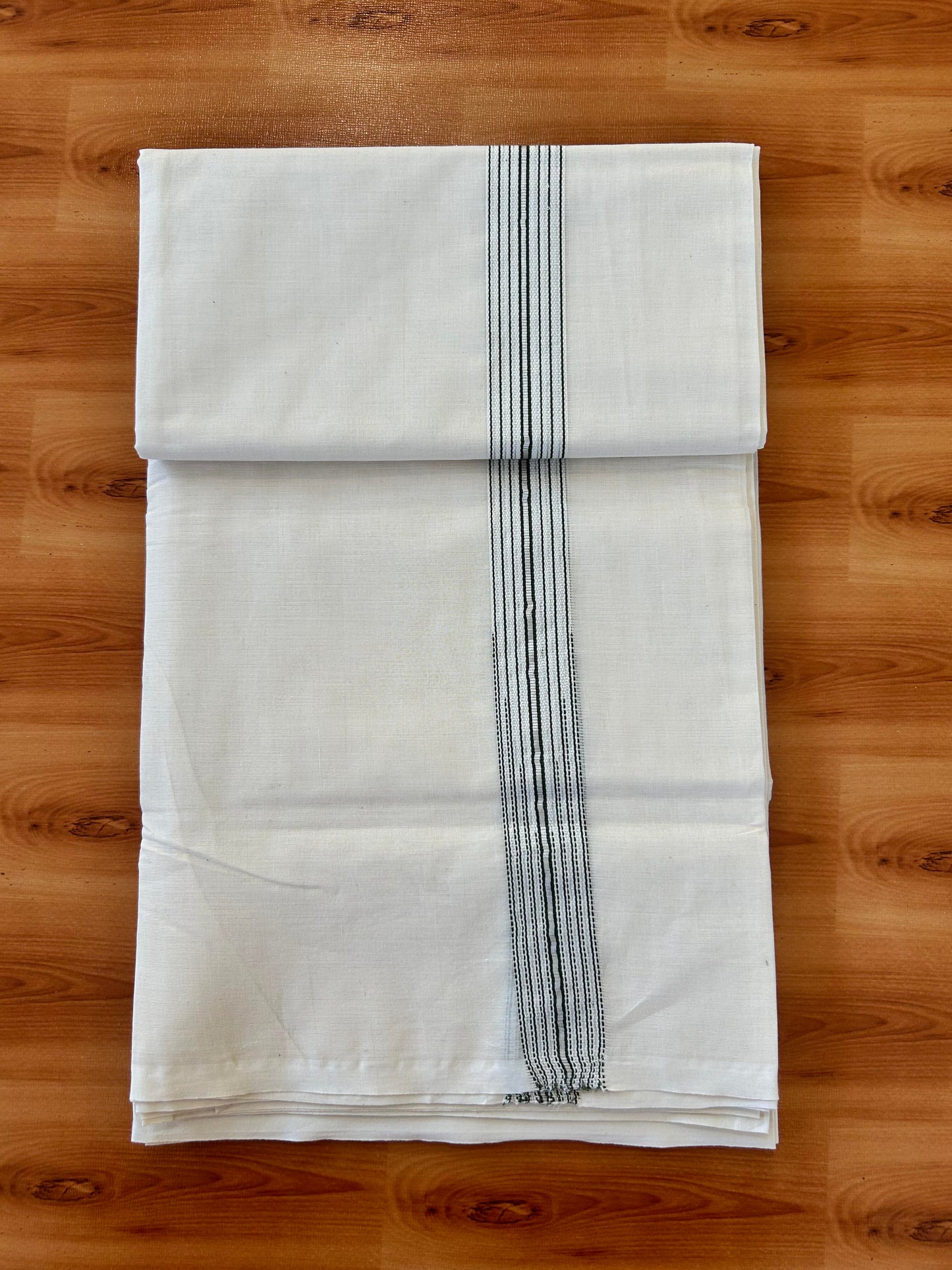 Double Off white Mundu/Dhoti - 20% Discount! KaithariKada Balaramapuram - 100% Cotton  100x100 - 1.25 inch Puliyilakkara Silver Kasav & Sage Green 12 Line Chutty Kara - 4 mtr (8.5 muzham) - 9 KK5457 ASH