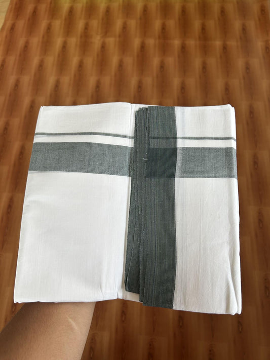 20% Discount ! Kaitharikada Balaramapuram 100% Cotton Pure White Double Mundu/Dothi - 100x80 - 1.5 inch Blue & Green Stripes Kara  3.80 mtr (8 muzham) - 42 KK5382 VIN