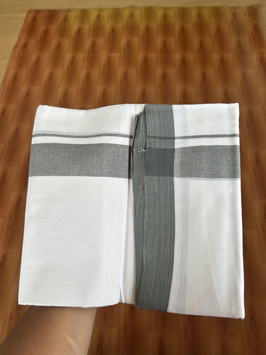 20% Discount ! Kaitharikada Balaramapuram 100% Cotton Pure White Double Mundu/Dothi - 100x80 - 1.5 inch Blue & Brown Grey Stripes Kara  3.80 mtr (8 muzham) - 45 KK5382 VIN