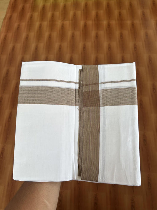 20% Discount ! Kaitharikada Balaramapuram 100% Cotton Pure White Double Mundu/Dothi - 100x80 - 1.5 inch Light Olive Green & Maroon Stripes Kara 3.80 mtr (8 muzham) - 40 KK5382 VIN