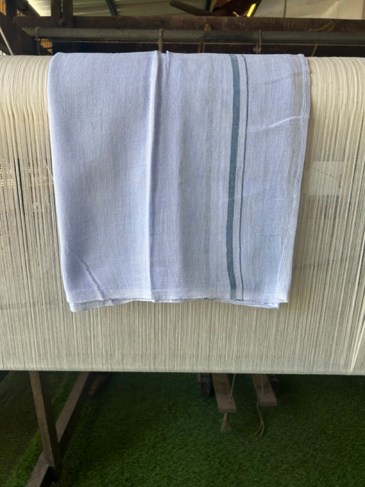 Kaitharikada - HANDLOOM Pure Cotton Kerala Towel - Thorthu - White Body & Teal Green Kara - 12KK5197ELA