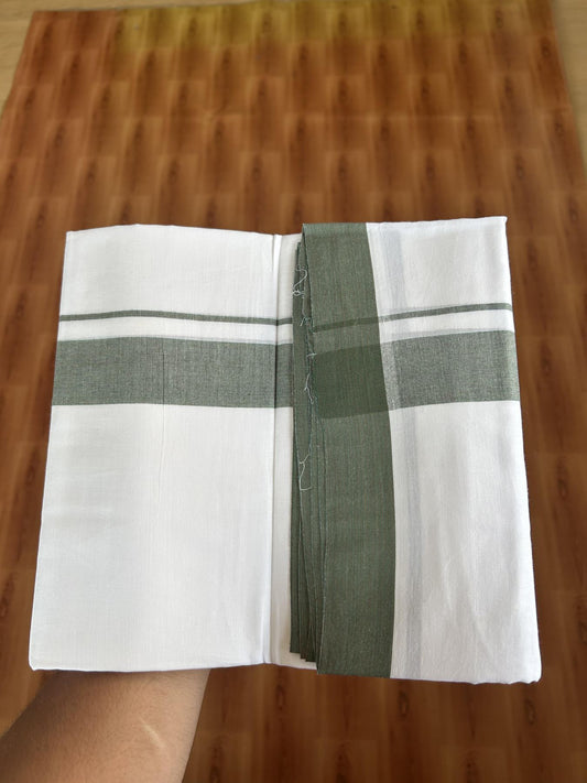 20% Discount ! Kaitharikada Balaramapuram 100% Cotton Pure White Double Mundu/Dothi - 100x80 - 1.5 inch Green & Brown Stripes Kara  3.80 mtr (8 muzham) - 44 KK5382 VIN