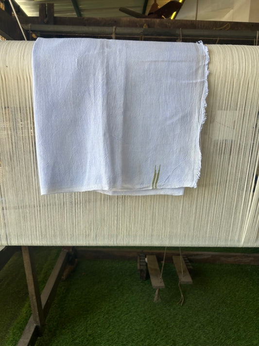 Kaitharikada - HANDLOOM Pure Cotton Kerala Towel - Thorthu - White Body & Olive Green Chutty Kara- 9KK5197ELA