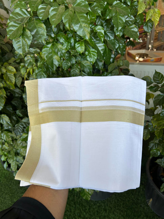 20% Discount ! Kaitharikada Balaramapuram 100% Cotton Pure White Double Mundu/Dothi - 100x80 - 1.5 inch Pista Green Shaded Stripes Kara 3.90 m (8 muzham) - 45 KK5364 MC