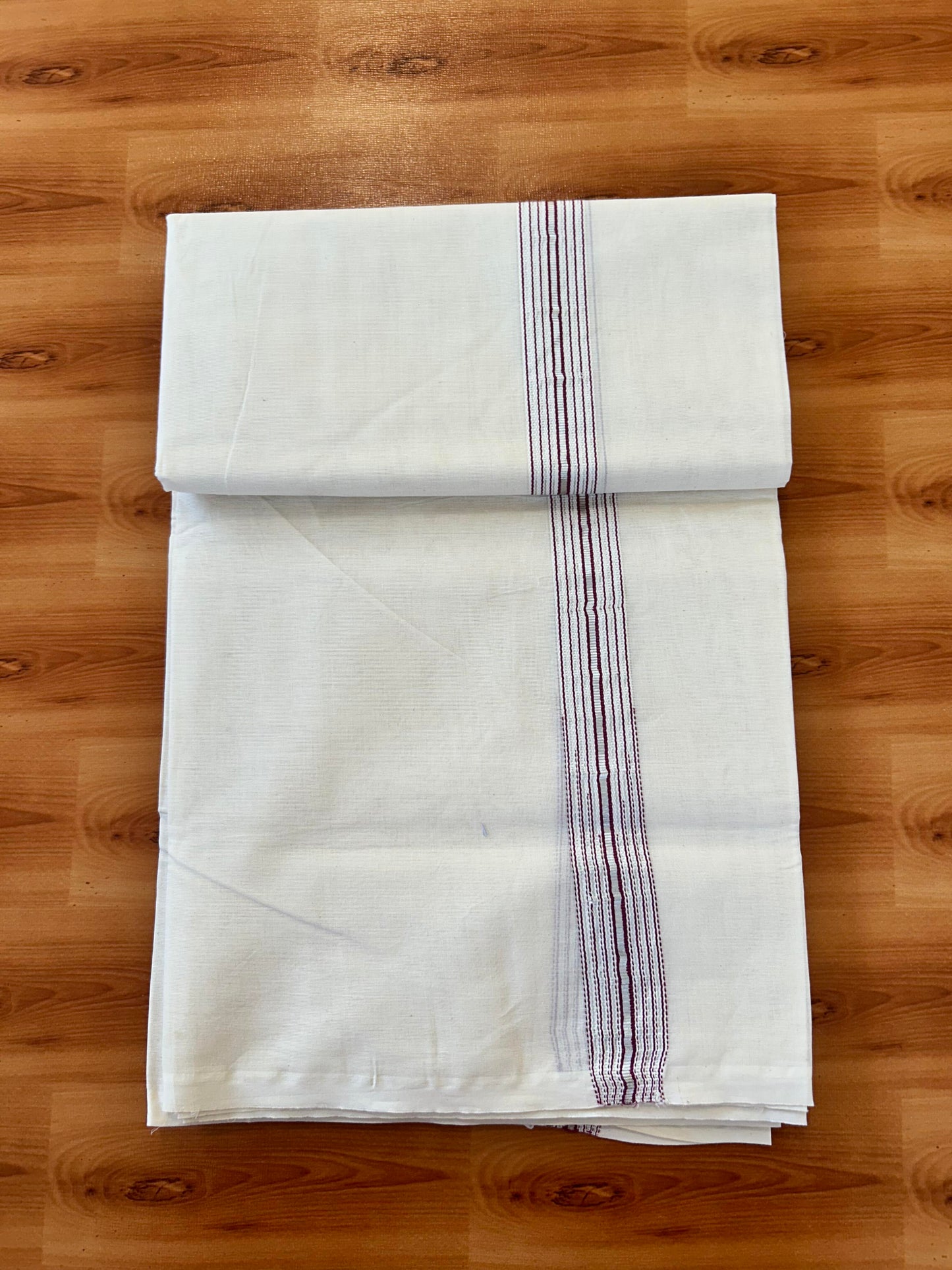 Double Off white Mundu/Dhoti - 20% Discount! KaithariKada Balaramapuram - 100% Cotton  100x100 - 1.25 inch Puliyilakkara Silver Kasav & Magenta 12 Line Chutty Kara - 4 mtr (8.5 muzham) - 13 KK5457 ASH