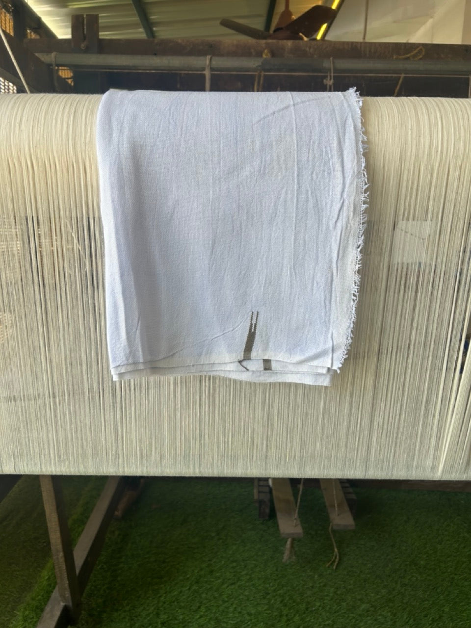 Kaitharikada - HANDLOOM Pure Cotton Kerala Towel - Thorthu - White Body & Sage Green Chutty Kara- 3KK5197ELA