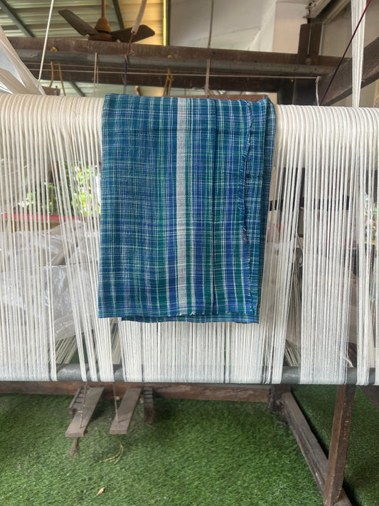 Kaitharikada - Handloom Pure Cotton Kerala Towel - Thorthu - Peacock Green & Blue Body With White Kara - 3 KK51202 ELA