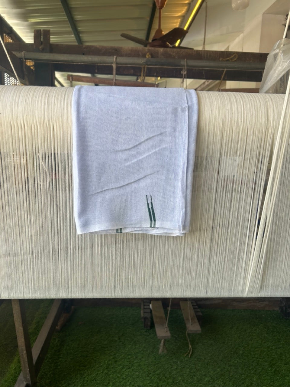Kaitharikada - HANDLOOM Pure Cotton Kerala Towel - Thorthu - White Body & Dark Green Chutty Kara- 2KK5197ELA